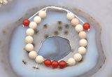 CGB6621 8mm round white fossil jasper & red agate adjustable bracelets