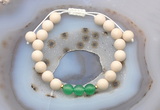 CGB6622 8mm round white fossil jasper & green agate adjustable bracelets