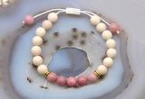 CGB6626 8mm round white fossil jasper & pink wooden jasper adjustable bracelets