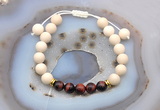 CGB6630 8mm round white fossil jasper & red tiger eye adjustable bracelets