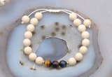 CGB6632 8mm round white fossil jasper & mixed tiger eye adjustable bracelets