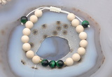 CGB6634 8mm round white fossil jasper & green tiger eye adjustable bracelets