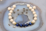 CGB6635 8mm round white fossil jasper & blue tiger eye adjustable bracelets