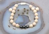 CGB6636 8mm round white fossil jasper & faceted hematite adjustable bracelets