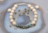 CGB6638 8mm round white fossil jasper & African turquoise adjustable bracelets