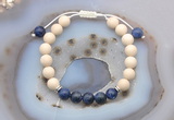 CGB6639 8mm round white fossil jasper & sodalite adjustable bracelets