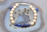 CGB6640 8mm round white fossil jasper & lapis lazuli adjustable bracelets