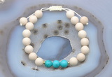 CGB6642 8mm round white fossil jasper & turquoise adjustable bracelets