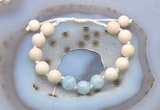 CGB6645 10mm round white fossil jasper & aquamarine adjustable bracelets