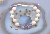 CGB6647 10mm round white fossil jasper & amethyst adjustable bracelets