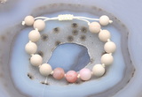 CGB6650 10mm round white fossil jasper & pink opal adjustable bracelets