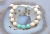 CGB6651 10mm round white fossil jasper & amazonite adjustable bracelets