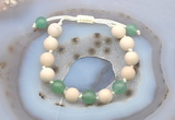 CGB6652 10mm round white fossil jasper & green aventurine adjustable bracelets