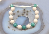 CGB6654 10mm round white fossil jasper & green banded agate adjustable bracelets