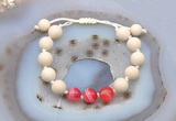 CGB6655 10mm round white fossil jasper & red banded agate adjustable bracelets