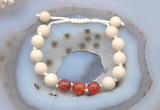 CGB6656 10mm round white fossil jasper & fire agate adjustable bracelets