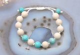 CGB6658 10mm round white fossil jasper & blue sea sediment jasper adjustable bracelets