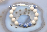 CGB6659 10mm round white fossil jasper & blue spot stone adjustable bracelets