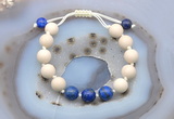 CGB6660 10mm round white fossil jasper & lapis lazuli adjustable bracelets