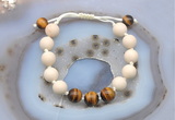 CGB6662 10mm round white fossil jasper & yellow tiger eye adjustable bracelets