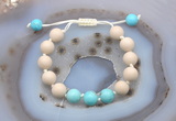 CGB6665 10mm round white fossil jasper & blue howlite adjustable bracelets