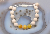 CGB6667 10mm round white fossil jasper & yellow banded agate adjustable bracelets