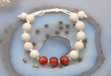 CGB6668 10mm round white fossil jasper & red banded agate adjustable bracelets