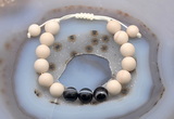 CGB6669 10mm round white fossil jasper & black banded agate adjustable bracelets