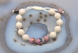 CGB6672 10mm round white fossil jasper & rhodonite adjustable bracelets