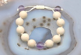 CGB6700 12mm round white fossil jasper & amethyst adjustable bracelets