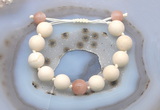 CGB6701 12mm round white fossil jasper & moonstone adjustable bracelets