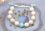 CGB6702 12mm round white fossil jasper & amazonite adjustable bracelets