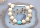 CGB6703 12mm round white fossil jasper & blue howlite adjustable bracelets