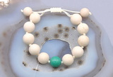 CGB6704 12mm round white fossil jasper & grass agate adjustable bracelets