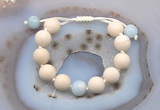 CGB6707 12mm round white fossil jasper & aquamarine adjustable bracelets