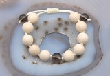 CGB6708 12mm round white fossil jasper & smoky quartz adjustable bracelets