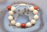 CGB6712 12mm round white fossil jasper & red jasper adjustable bracelets