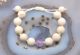 CGB6716 12mm round white fossil jasper & lavender amethyst adjustable bracelets