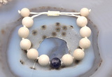 CGB6717 12mm round white fossil jasper & dogtooth amethyst adjustable bracelets