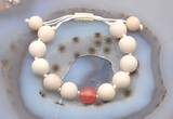 CGB6718 12mm round white fossil jasper & cherry quartz adjustable bracelets