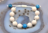 CGB6720 12mm round white fossil jasper & apatite adjustable bracelets