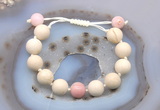 CGB6721 12mm round white fossil jasper & pink opal adjustable bracelets