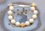 CGB6722 12mm round white fossil jasper & honey jade adjustable bracelets