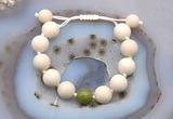 CGB6724 12mm round white fossil jasper & China jade adjustable bracelets