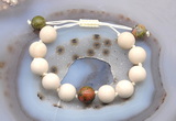 CGB6725 12mm round white fossil jasper & unakite adjustable bracelets