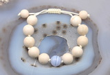 CGB6728 12mm round white fossil jasper & blue lace agate adjustable bracelets