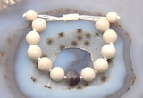 CGB6729 12mm round white fossil jasper & Botswana agate adjustable bracelets