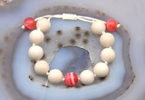 CGB6732 12mm round white fossil jasper & red banded agate adjustable bracelets