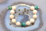 CGB6734 12mm round white fossil jasper & green banded agate adjustable bracelets