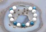 CGB6752 Hand-knotted 10mm round white howlite & apatite adjustable bracelets